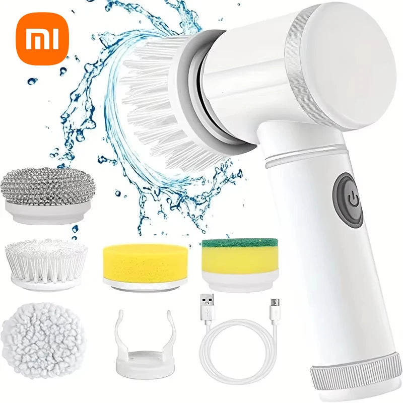 5 in 1 Powerful Electric Cleaning Brush Spin Scrubber Brush Deep Cleaning with 5 Replaceable Heads For Bathroom Kitchen